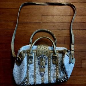 Studded White and Gold Satchel Handbag